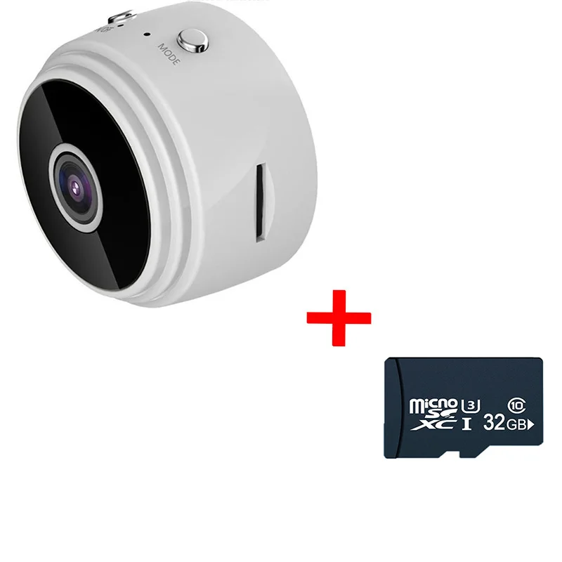 white and 32g card Wifi мини-камера HD 1080P микро видеокамера широкоугольный объектив инфракрасное ночное видение сеть умный мониторинг Домашняя безопасность - Цвет: white and 32g card