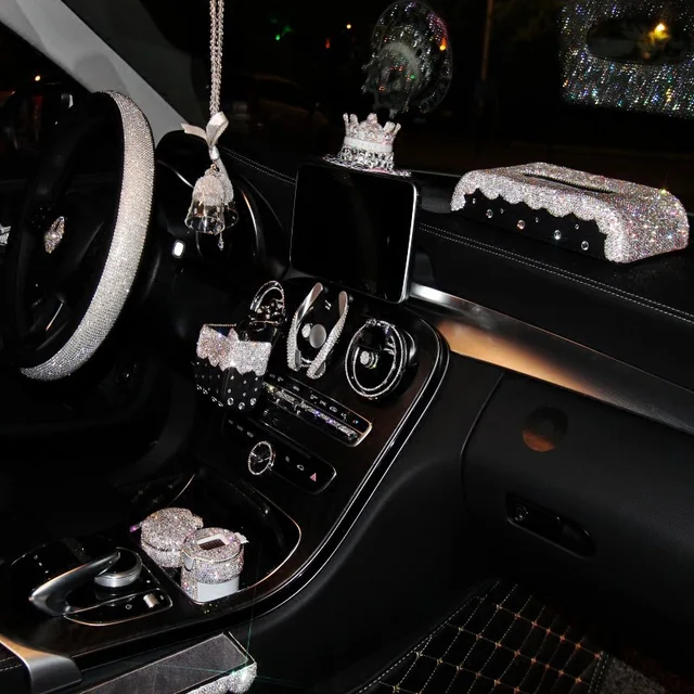 Steering Wheel Covers Women Girls Car Ashtray Tissue Box Rhinestone Car  Accessories Rhinestone Crystal Ornament Car - AliExpress