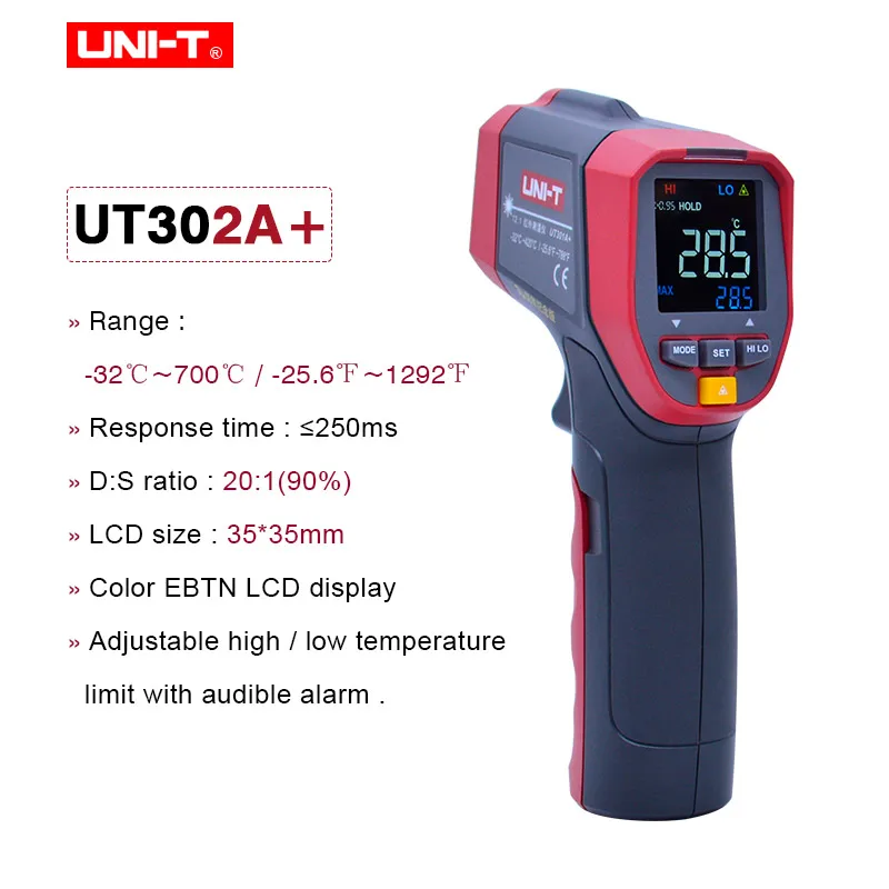 UNI-T Бесконтактный измеритель температуры UNI-T UT300A+ Серия лазерный ИК инфракрасный термометр инфракрасный температурный пистолет с ЖК-подсветкой - Цвет: UT302A