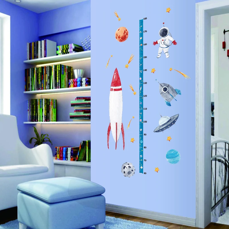 

2024 Cute Cartoon Space Rocket Height Measure up ruler Wall Sticker Kids Rooms Growth Chart Nursery Room Decor Wall Art 50*70cm