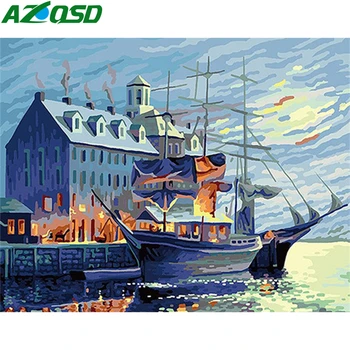 

AZQSD Adult Coloring By Numbers DIY Unframe Drawing On Canvas Oil Painting By Numbers Boat Handpainted Gift Acrylic Paint