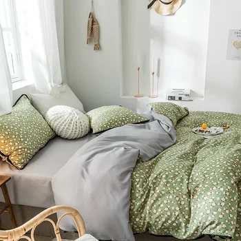 

Green flower bedding set high quality reactive printing bedclothes 3/ 4pcs duvet cover + flat sheet + pillowcase winter pastoral