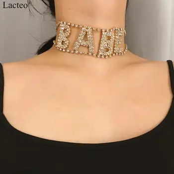 

Lacteo Punk Rhinestone Letter BABE Choker Necklaces for Women Statement Golden Alloy Clavicle Chain Necklace Female Jewelry Gift