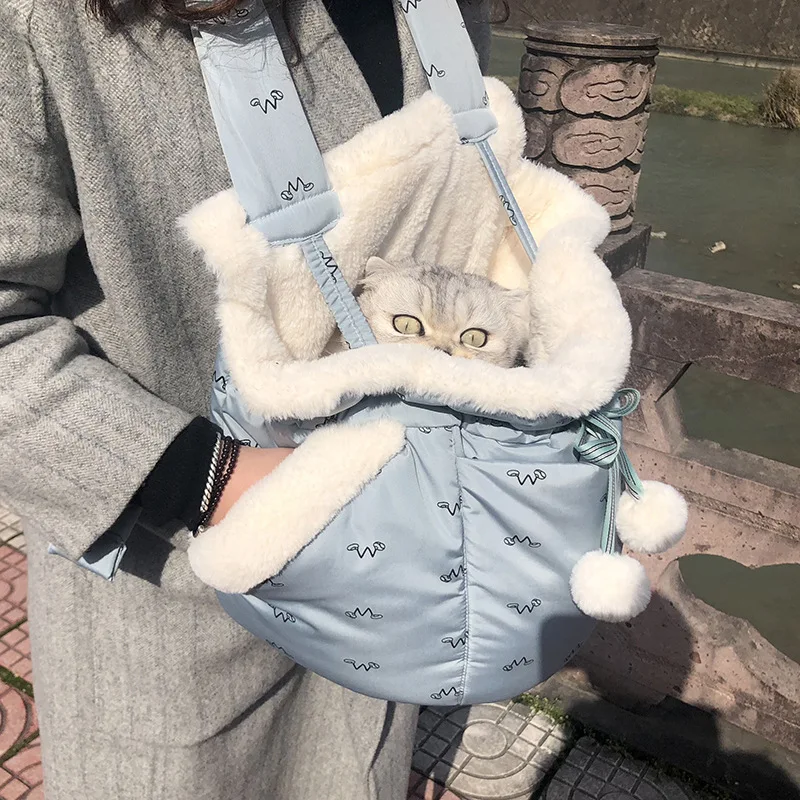 Зимний утолщенный рюкзак для домашних животных или Передняя переноска для кошек с регулируемым ремешком, с передним карманом для хранения и карманами для рук