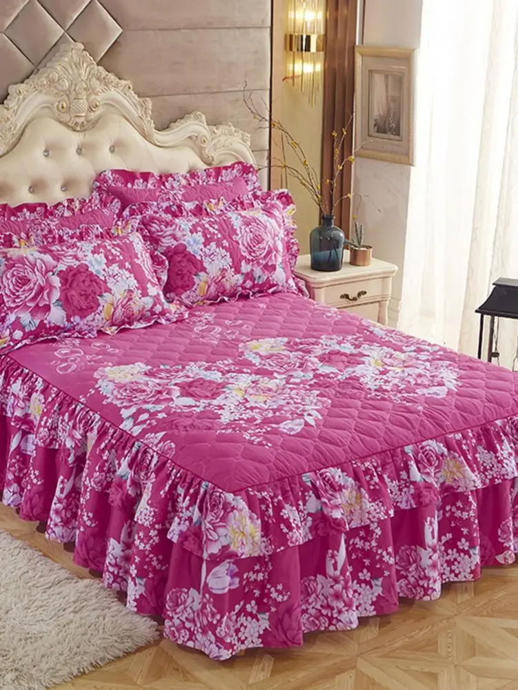 Новейшие постельные юбки, размер queen, покрывало с цветочным принтом, хлопковое покрывало на кровать, Двухслойное постельное белье, принадлежности# 4O