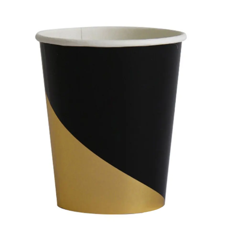 

Disposable Gold Stamping Black Paper Tableware Plates&Cup&Towels One-Off