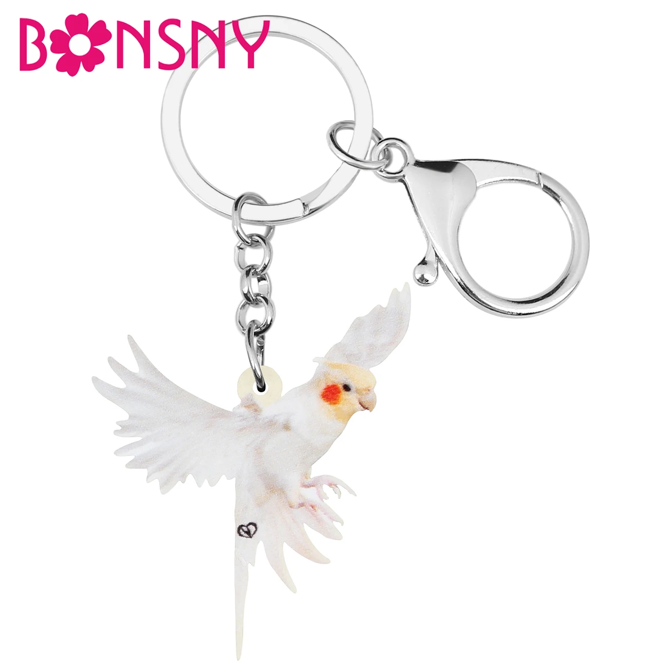 

Bonsny Acrylic White Parrot Cockatiel Keychains Big Bird Animal Keyring Jewelry For Women Girls Novelty Party Gifts Accessories