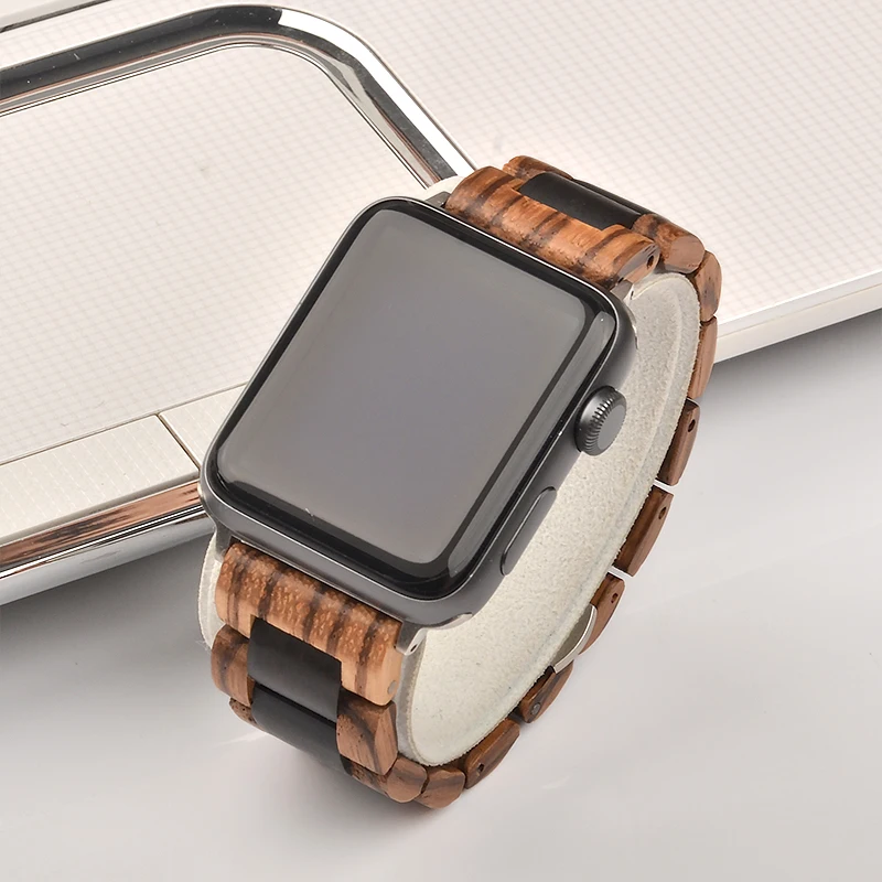 Высокое качество деревянный ремешок для наручных часов Apple watch, версии натурального бамбука черный коричневый ремешок для наручных часов iwatch серии 5 4 3 2 1 40/44/42/38 мм полосы