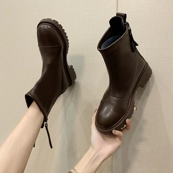 melhor Botas De Tornozelo Preto Marrom Sapatos Femininos Botas De Plataforma De Inverno Mulheres Quentes Grossas Botas De Motocicleta Goth Punk Sapatos Botines Mujer 2020