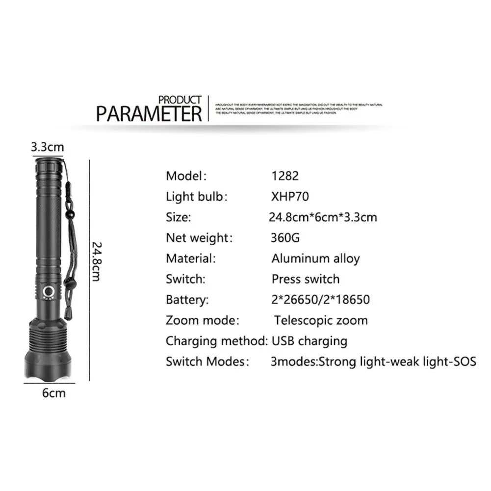200000 люменов XHP70.2 самый мощный светодиодный фонарик с Usb зумом тактический фонарь Xhp70.2 18650 Or26650 перезаряжаемый аккумулятор ручной фонарь