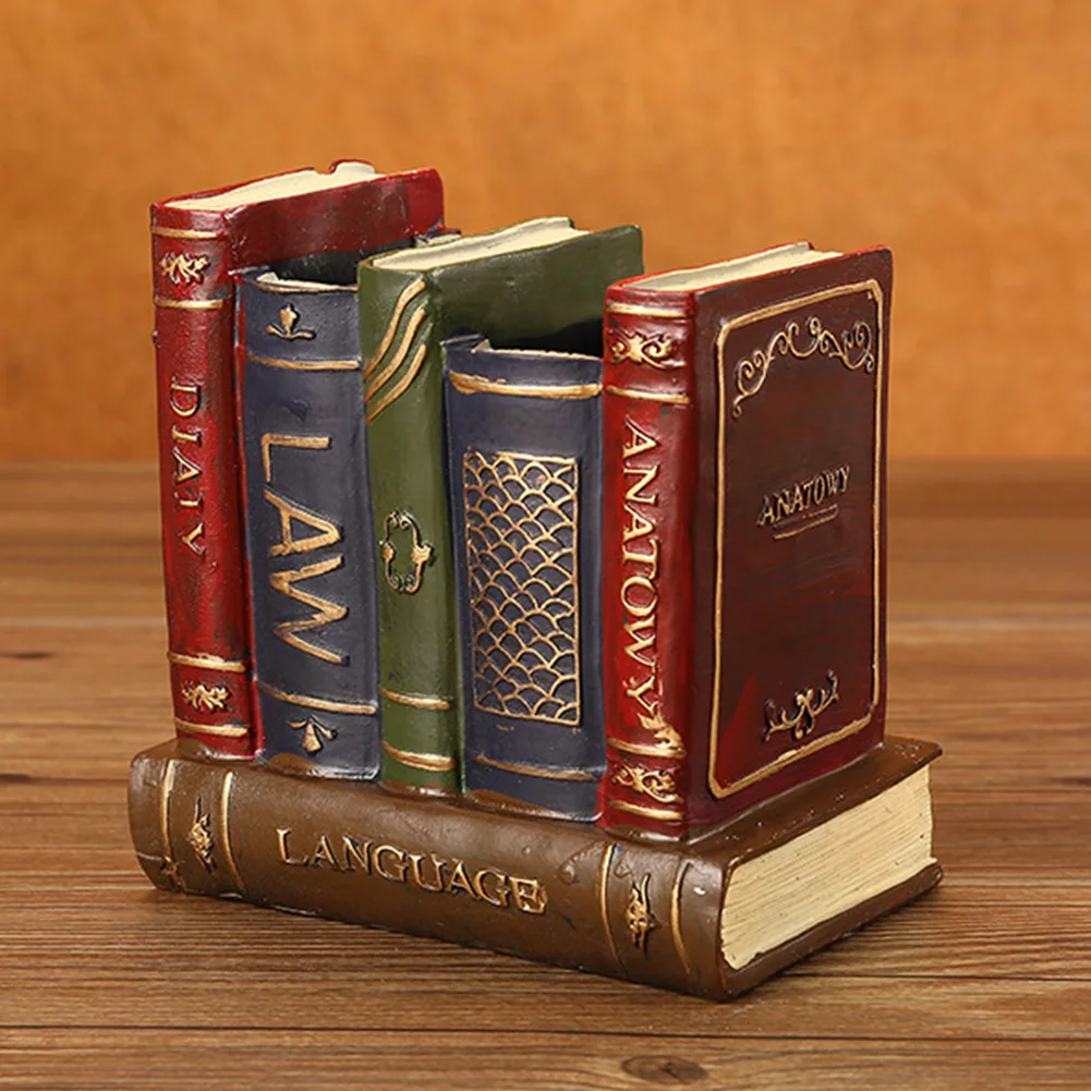 

Desk Practical Organizer Office Home Decoration Vintage Sundries Storage Durable Pen Holder Two Compartment Book Shape Resin