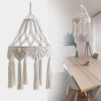 

Macrame Lampshade Bohemian Tapestry Pendant Ceiling Light Tassel Fabric Lampshade Chandelier Cover Decor for Living Room Bedroom