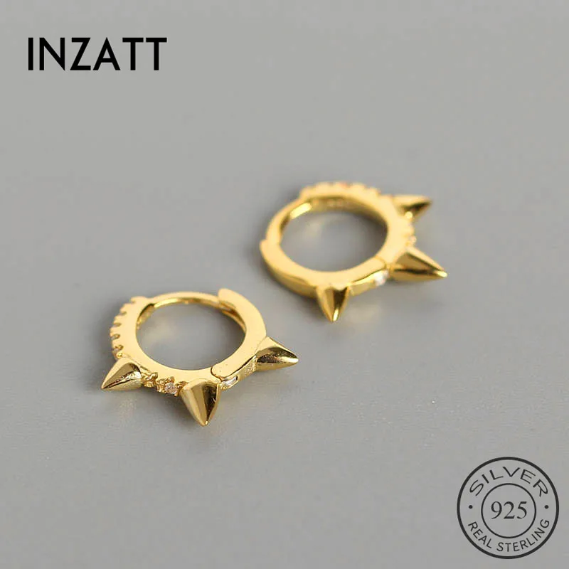 INZATT Real 925 Sterling Silve Zircon Hoop Earrings For Fashion Women Party Fine Jewelry Minimalist Accessories Punk Gift | Украшения и
