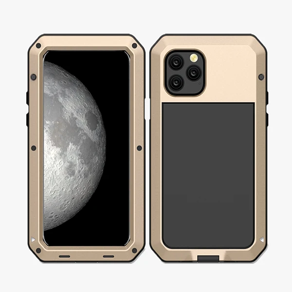 Полный корпус ударопрочный сверхпрочный защитный чехол для Iphone 11 Pro Max закаленное стекло+ металлический алюминиевый чехол для телефона - Цвет: gold