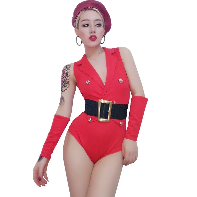 Custom Style Sexy Nightclub Clothes Red Beyonce Bodysuit Dj Jumpsuit Woman Stage Outfit Stage Costumes For Singers (1)