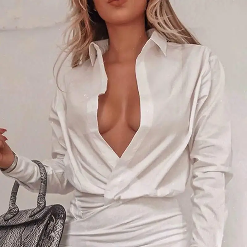 Fall Women Empire Waist Sexy Black Dress Draped Long Sleeve Slim Dress Sexy Club Deep V Neck Club Bodycon Dresses