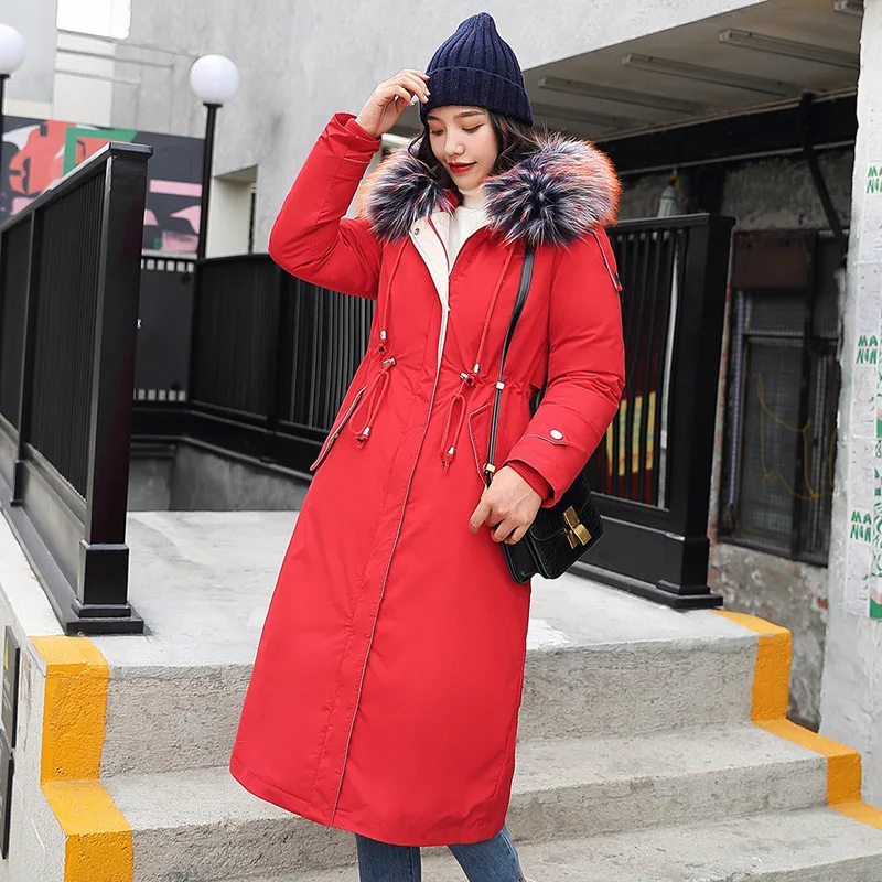 Зимняя женская куртка,, тонкая, длинная, утолщенная, с хлопковой подкладкой, с подкладкой, плюс бархат, Женское пальто, теплая, для женщин, парка, зима - Цвет: red