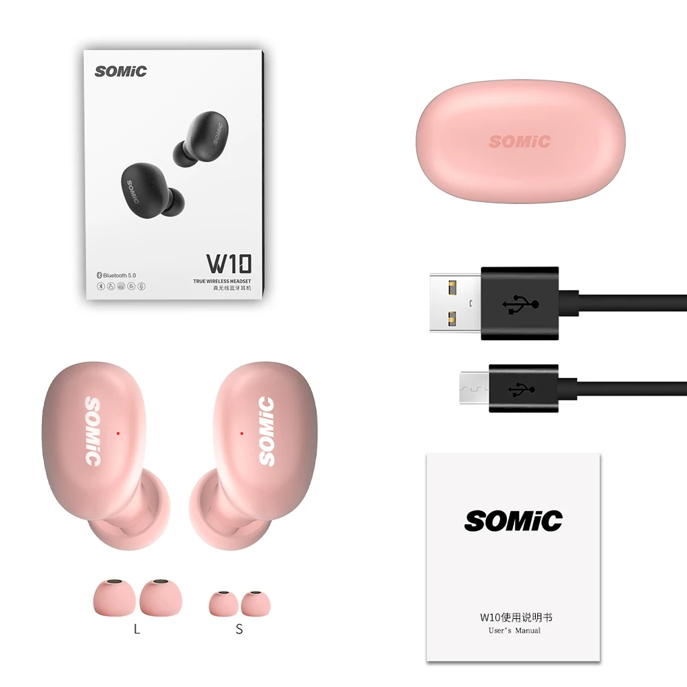 SOMiC W10 Беспроводные Bluetooth 5,0 наушники LDS лазерные наушники-вкладыши TWS одиночное бинауральное использование наушники с шумоподавлением