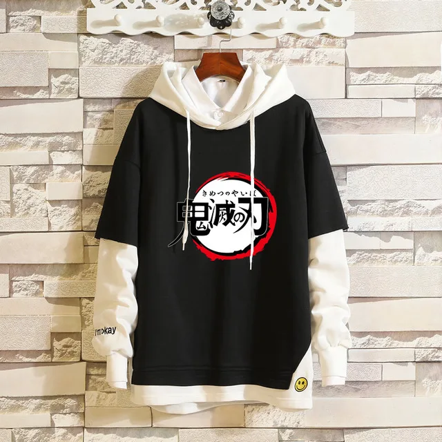 Anime Demon Slayer: Kimetsu no Yaiba Sportswear Sweatshirts Top Fake Two Piece Cosplay Costume Sweater Hoodie | Тематическая одежда