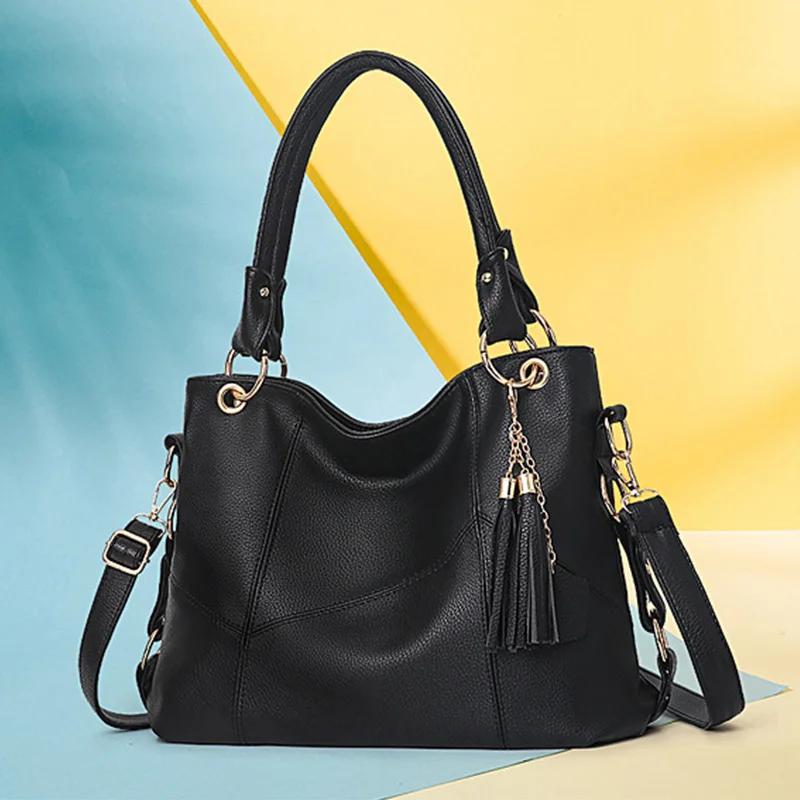 Женская сумка из искусственной кожи, роскошная дизайнерская Высококачественная сумка на плечо с кисточками, модная повседневная Вместительная женская сумка ZD1414 - Цвет: Black