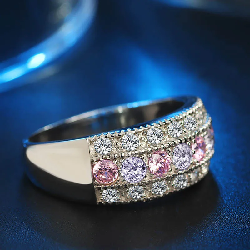 Bague Ringen, модное серебряное 925 Ювелирное кольцо с камнями для женщин, AAA циркон, Розовый Фиолетовый, богемный стиль, размер 5, 6,7, 8,9, 10, вечерние, подарок