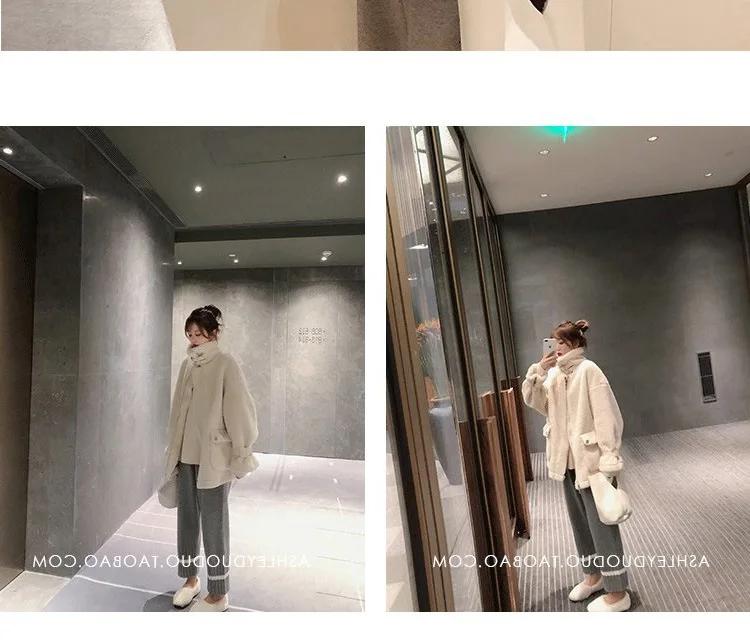 Women's Fur Coat Korean Coat Wild Lamb White Fur Coat Plush Motorcycle Clothing Fur One Loose Faux Fur Coat Furry Jacket