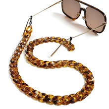 Flatfoosie novo leopardo acrílico óculos de sol corrente feminina óculos de leitura pendurado pescoço corrente largand óculos corrente cinta