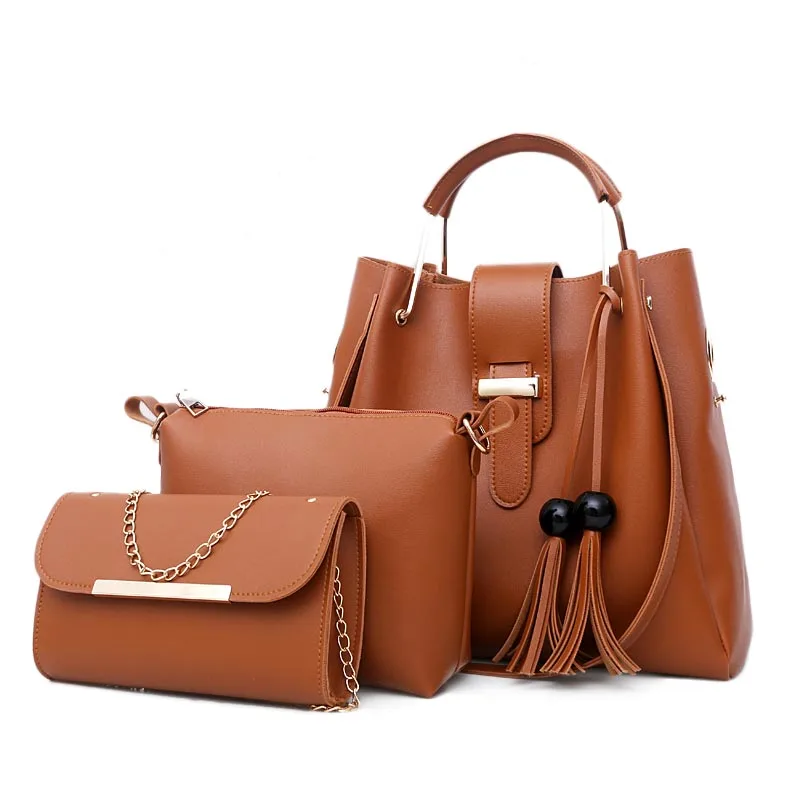 SMOOZA/женская сумка с кисточками, сумки с ручками сверху, женские сумки известного бренда, женские сумки-мессенджеры, Набор сумок из искусственной кожи, композитная сумка - Color: Brown
