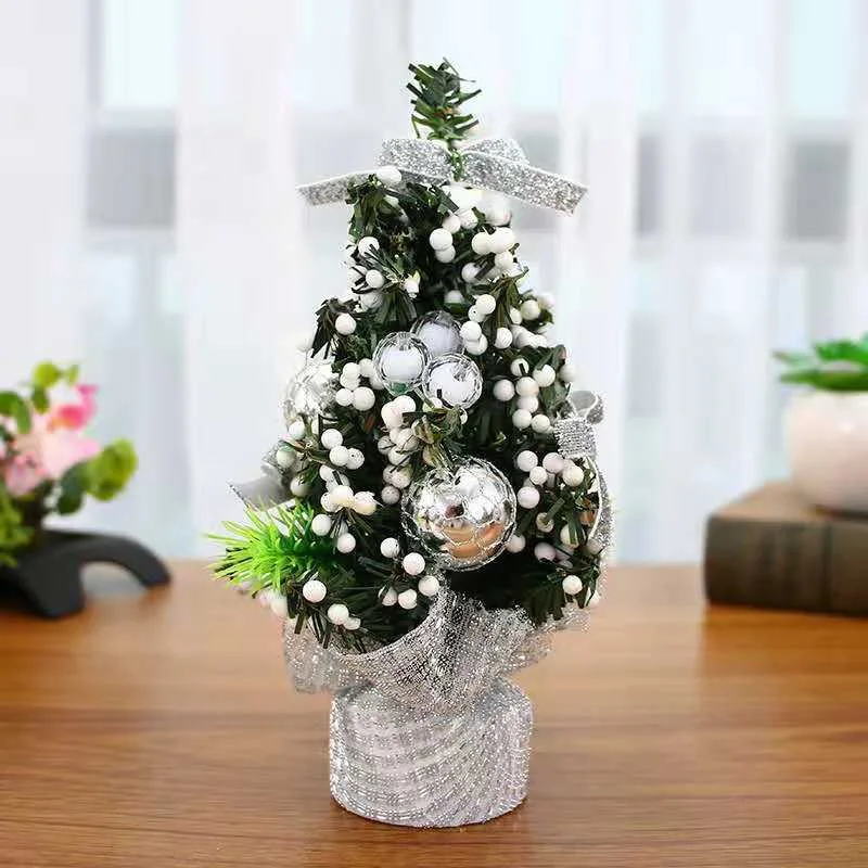 Настольная искусственная Рождественская елка с лентой бант шар украшения для домашнего офиса высотой 20 см - Цвет: Светло-серый