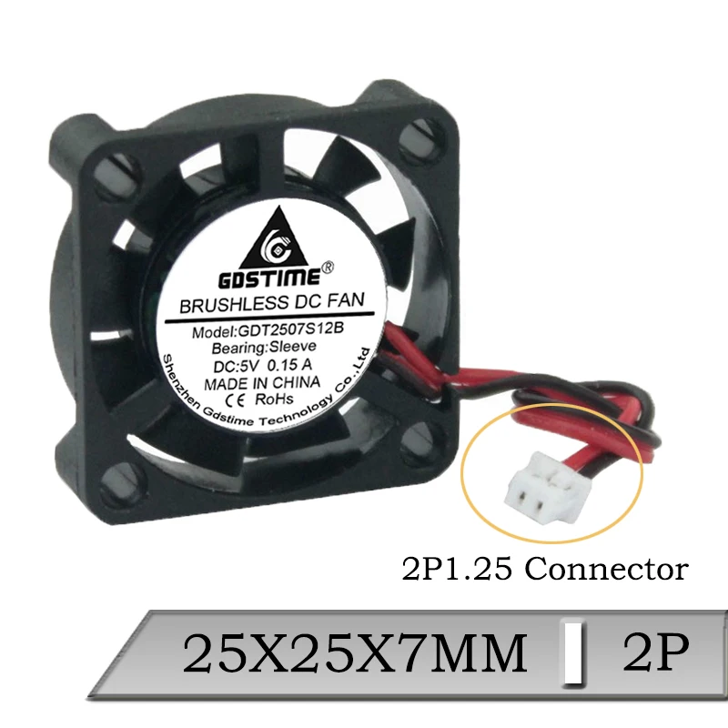 1 шт. Gdstime DC 5 В 25x25x7 мм 25 2 см мини 2-контактный Бесщеточный Охлаждающий вентилятор |
