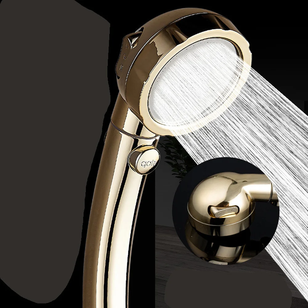 Shower Head 360 Degrees Rotating 3 Modes High Pressure Water Saving Gold Durable