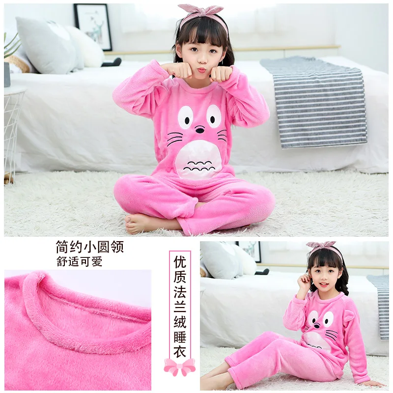 Autumn Kids Girl Pajamas Long Sleeve Cartoon Flannel Children's Sleepwear Winter Warm Clothes Set Homewear Pyjamas Boy Nightwear best cotton nightgowns	