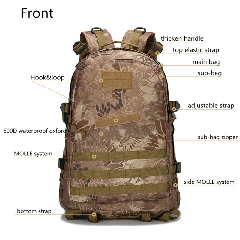 40L Водонепроницаемый Тактический Рюкзак Molle Камуфляж Охота Туризм рюкзак Регулируемый ремень страйкбол путешествия сумки для скалолазания