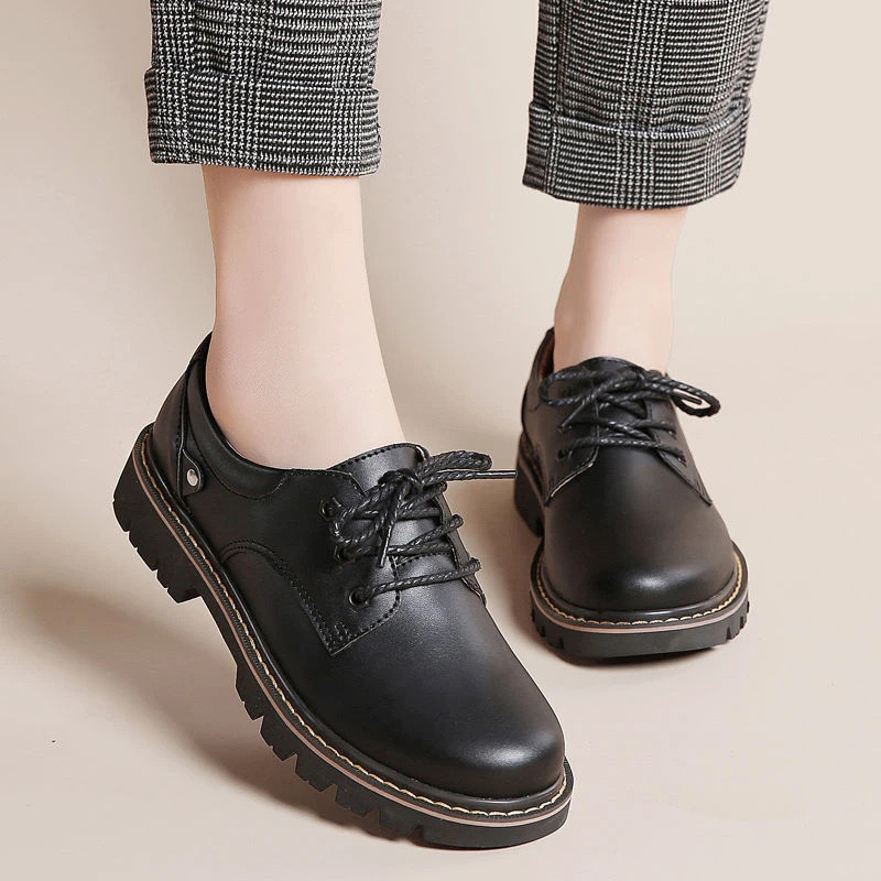 Oxfords mocasines Retro de piel para planos con cordones, de talla grande 42 43, color negro|Zapatos planos de - AliExpress