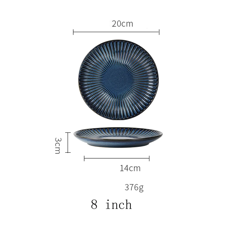 Японские керамические тарелки с цветочным принтом маргаритки, тарелка для фрукта, десерта, салата, стейка, макаронных изделий, посуда для завтрака - Цвет: 8inch Navy blue