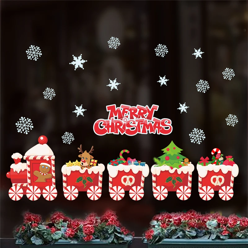 

merry christmas train snowflake wall stickers kids rooms window home decor new year wall decals pvc diy mural art