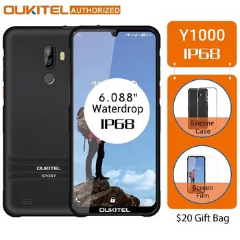 Перейти на Алиэкспресс и купить Смартфон OUKITEL Y1000, 6,088 дюйма, Android 9,0, IP68, Waterdrop 19,5: 9, MT6580P, 2 Гб, 32 ГБ, 3600 мАч, сканер отпечатка пальца, 5 В/1 А, мобильный телефон