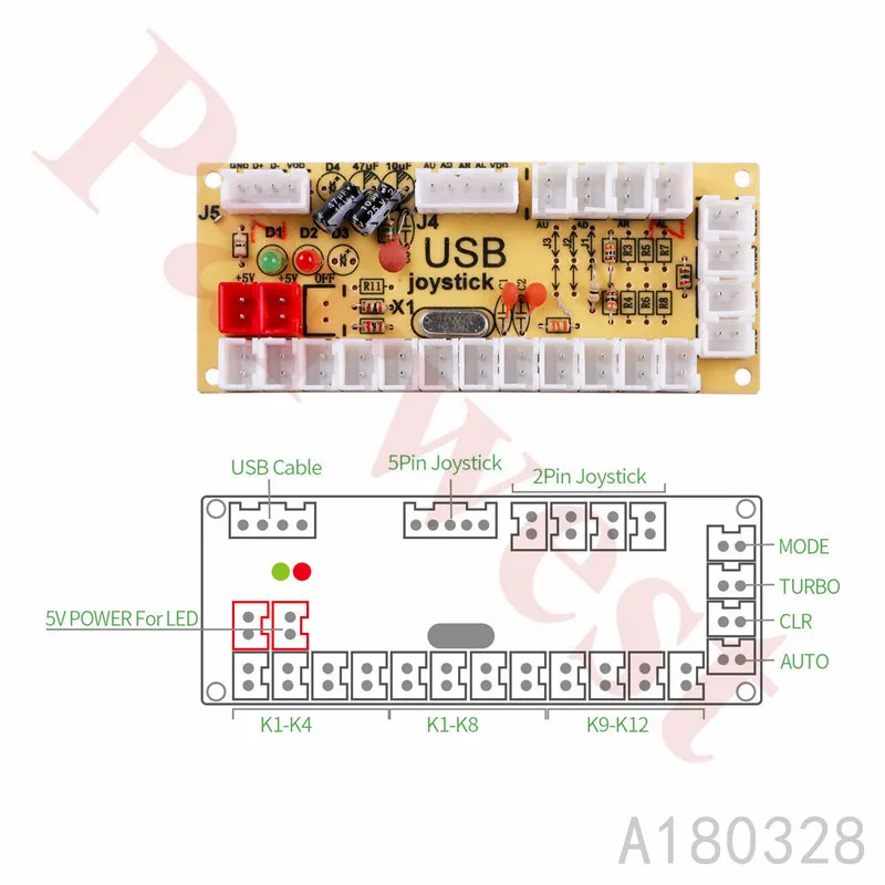 Zero Delay USB Arcade DIY Kit USB Encoder To PC Raspberry Pi Copy Sanwa 8 Way Joystick+ LED Illuminated Push Button+1P/2P/COIN