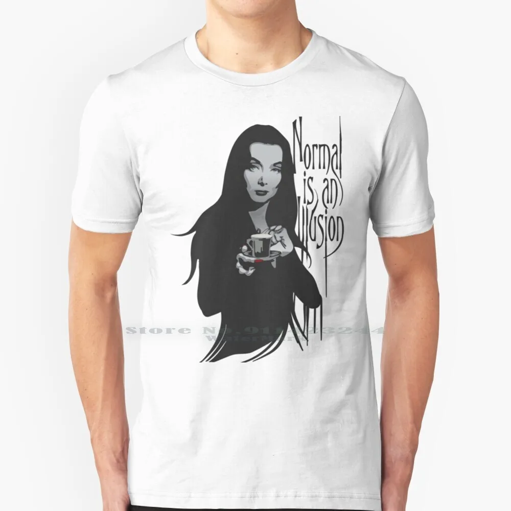 Normal Is An Illusion-Morticia Addams T Shirt 100% Puro Cotone Carolyn Jones Normal Is An Illusion Morticia Addams Quote