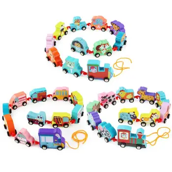 

Carriage Geometric Shape Wooden Train Matching Brain Development Educational Toy Railway Train Track Accessories