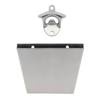 

Wall Mounted Stainless Steel Beer Bottle Opener with Cap Catcher Container Box Storage Holder Collect Bucket Set Kitchen Tool