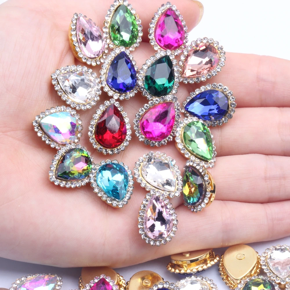 Flatback Claw Rhinestones Mix Color 30pcs Sewing Marquise Tear Shiny  Crystals Stones Gold Base Sew On Rhinestones For Clothes