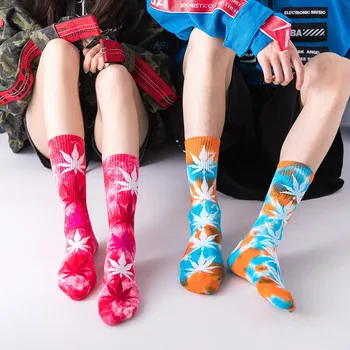 

Winter High Quality Harajuku Tie-dyed Weed Women's Socks Maple Leaf Socks Long Cotton Socks Hip Hop Skateboard Men Calcetines