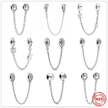 Jewelry Bracelet Pendant Charm-Bead Flower Safety-Chain 925-Sparkling DIY Silver Women