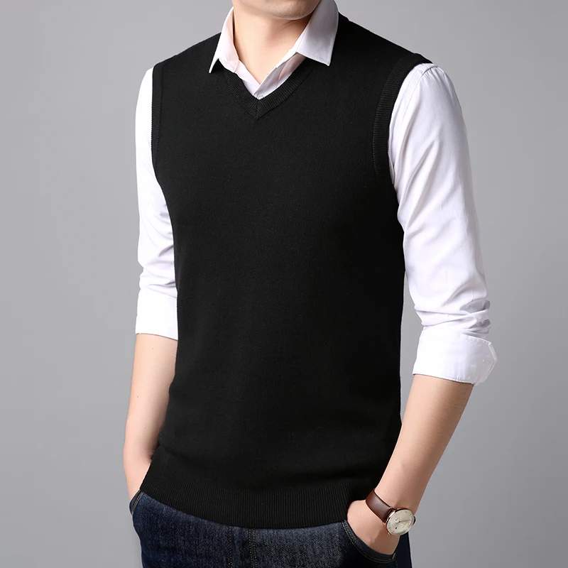 Knitted vest men's autumn and winter wool thick V-neck sleeveless vest simple warm autumn bottoming vest Knitted vest men's autumn and winter wool thick V-neck sleeveless vest simple warm autumn bottoming vest