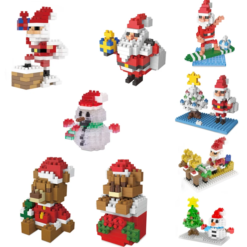 Забавный создатель, зимний Санта Клаус, снеговик, медведь, микро алмаз, строительные блоки, фигурки, нанокирпичи, Обучающие игрушки, рождественский подарок