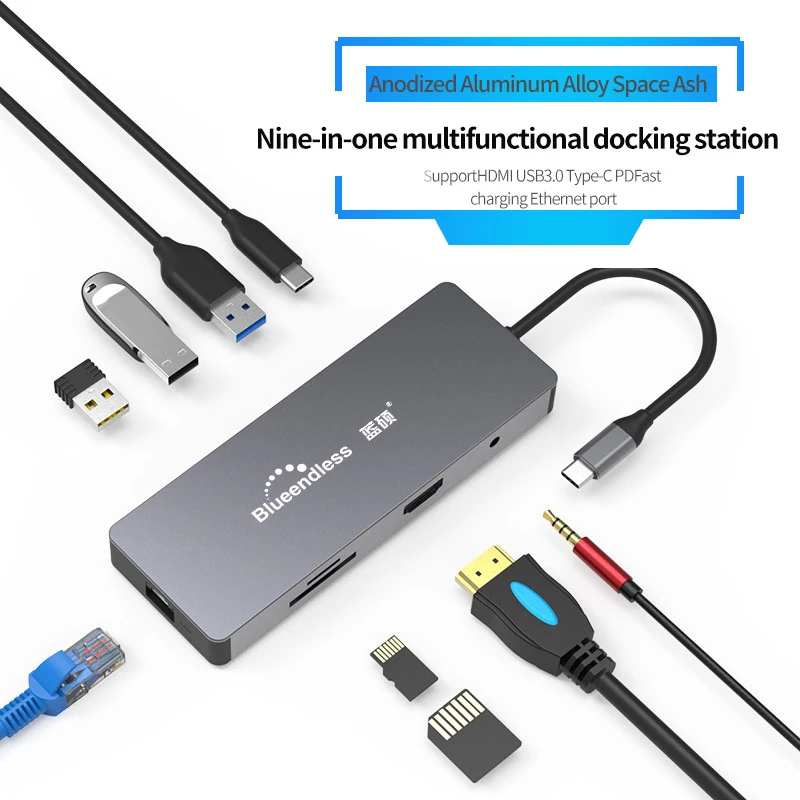 Blueendless 9 в 1 USB C концентратор мульти HDMI адаптер к сплиттеру 3 порта USB 3,0 для MacBook Pro Аксессуары