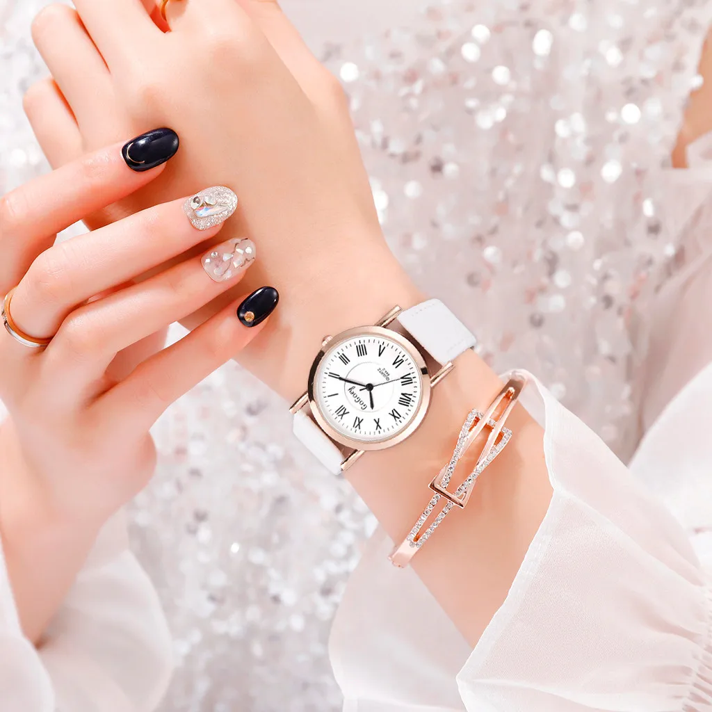 

Fashion Simple Roman Numerals Dial Quartz Wrist Watch Luxury Women's Watches Clock Gift Leather Bracelet Relogio Feminino