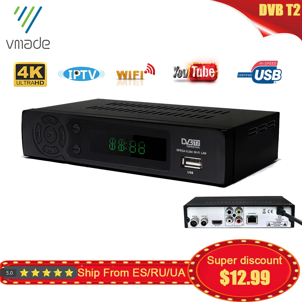 DVB T2 HD 1080P наземный приемник декодер h.264 поддержка youtube usb wifi ТВ-тюнер T рецептор с RJ45