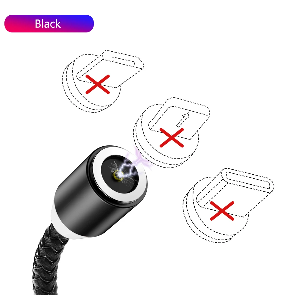 1 м 2 м магнитное зарядное устройство для быстрой зарядки type C Micro USB C кабель для iPhone 11X8 7 6 6S 5 5S samsung кабельный трос мобильного телефона - Цвет: Black No Plug